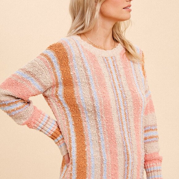 HEM & THREAD Multicolor Striped Knit Sweater Long Sleeve Soft Boho Casual - Picture 7 of 7